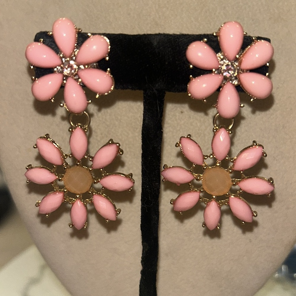 Vintage Pink Double Flower Earrings-Boutique